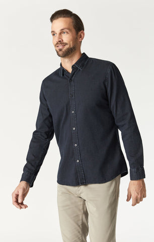 Long Sleeve Textured Button-Down Shirt — Indigo