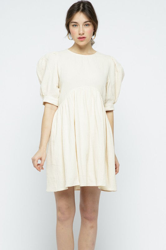 Puff Sleeve Babydoll Dress Cream LUCO Boutique Puff Sleeve Babydoll Dress Cream LUCO Boutique