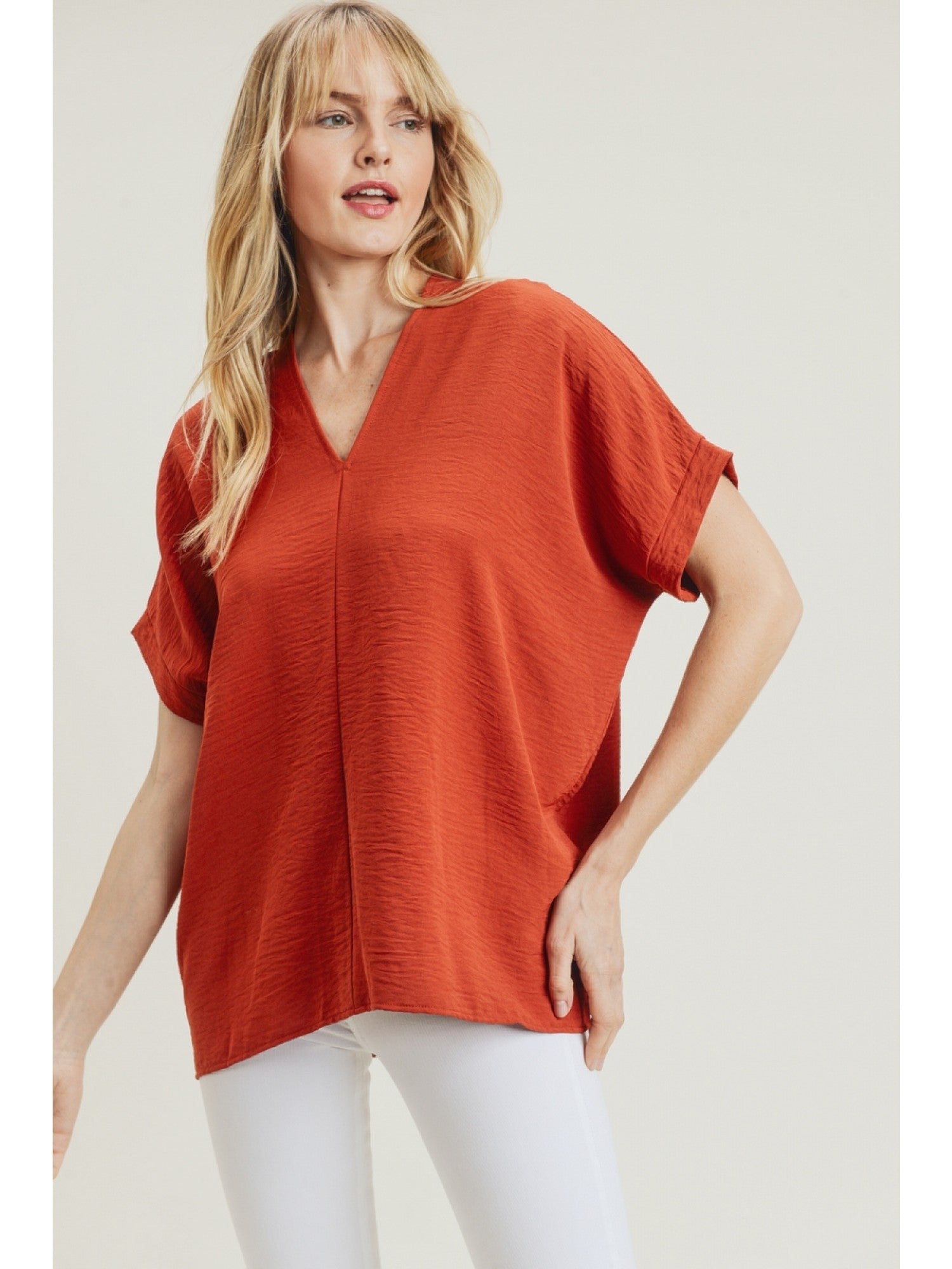 V-Neck Short Sleeve Top Rust