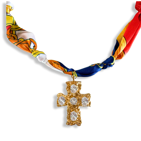 Scarf Charm Necklace Fire Red Cross