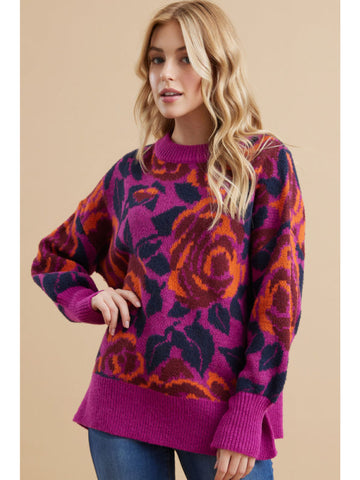 Floral Knit Sweater Magenta
