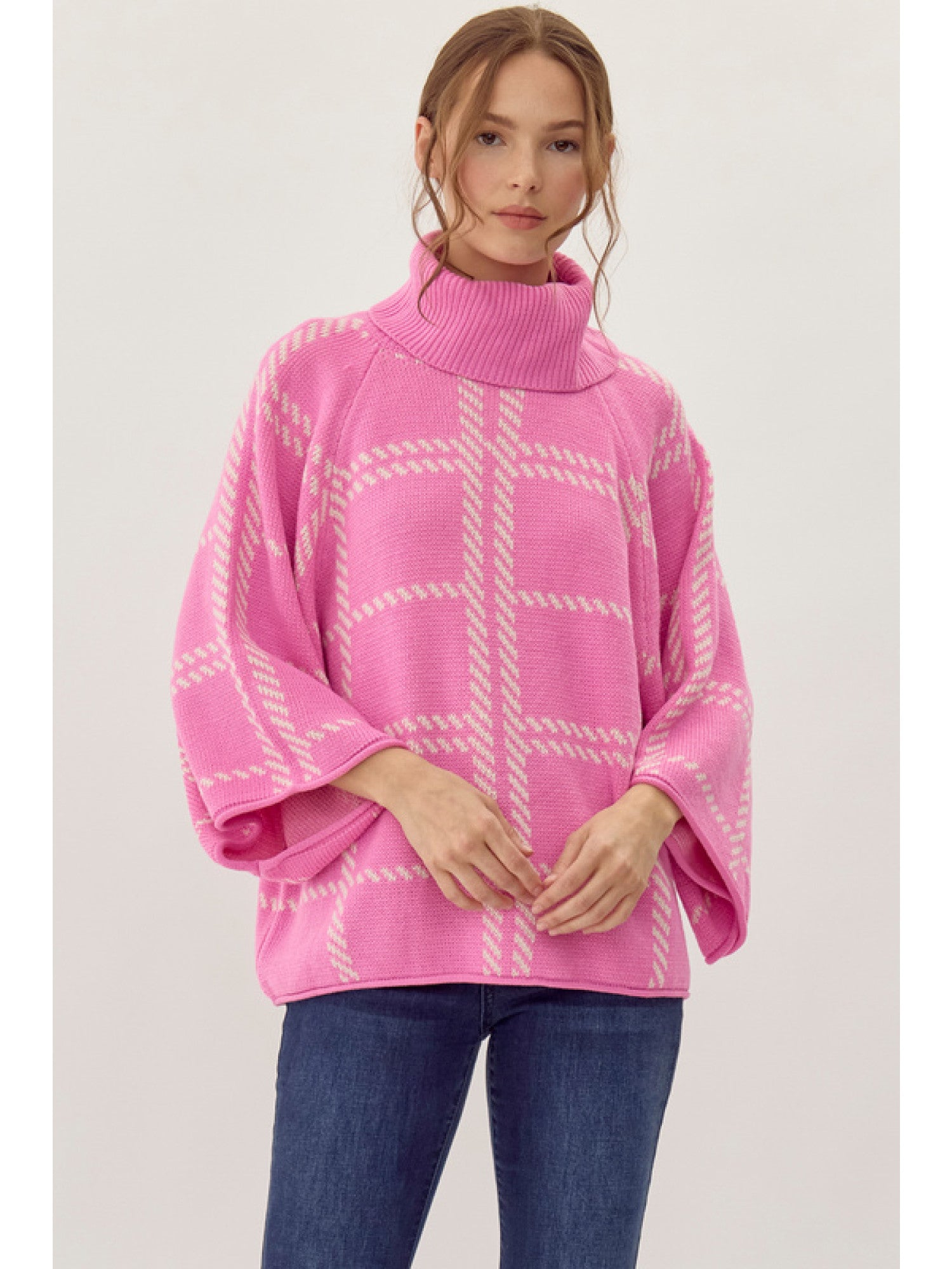 Plaid Sweater Pink – LUCO Boutique - Main Image