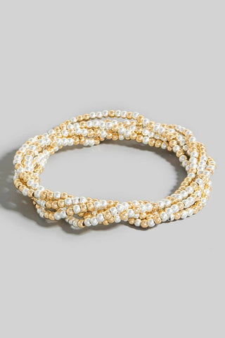 Two Tone Metallic Beaded Bracelet Set
