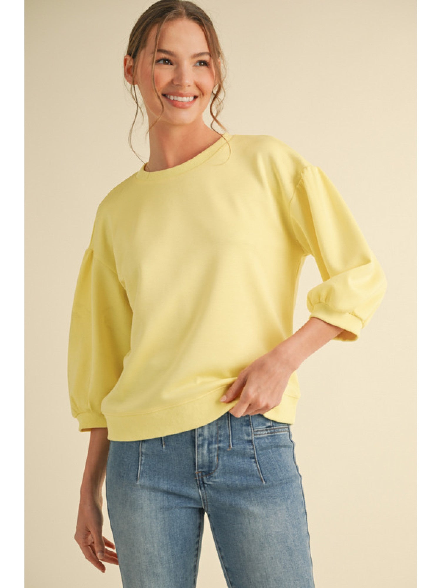 Peasant Sleeve Sweatshirt Yellow