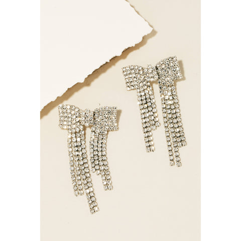 Rhinestone Bow Dangle Earrings