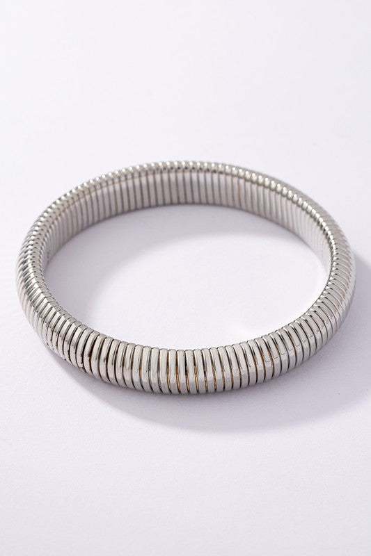 12mm Chunky Snake Stretch Bangle Silver