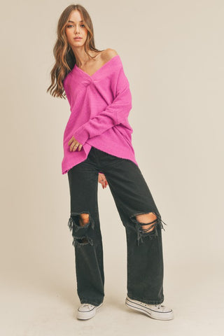 Oversized V Neck Sweater Orchid