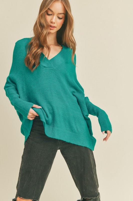 Oversized V Neck Sweater Alpine Green