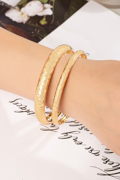 Two Metal Hammered Bangle Set