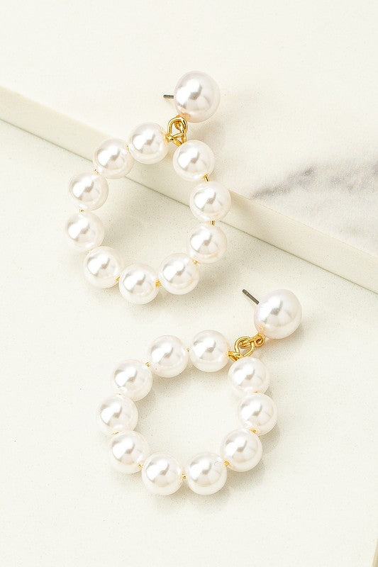 Pearl Hoop Drop Earrings