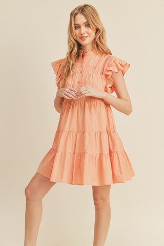 Ruffled High Neck Button Down Mini Papaya