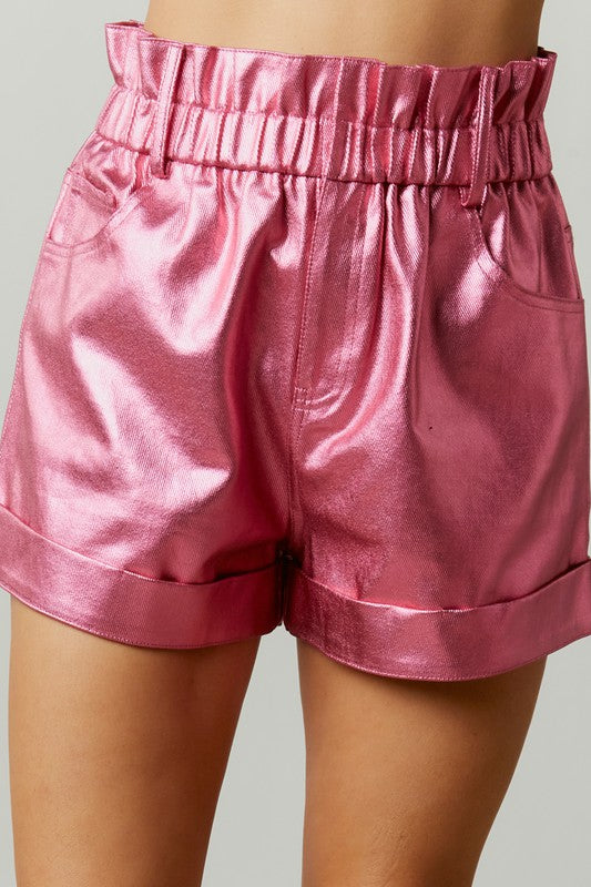 Foil Coated Paper Bag Shorts Fuchsia