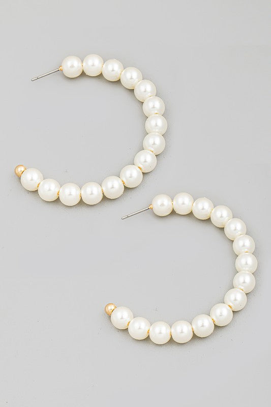 Pearl Ball Bead Hoop Earrings
