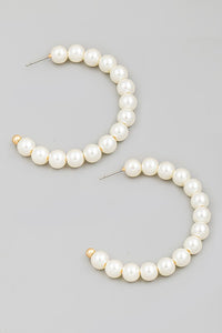 Pearl Ball Bead Hoop Earrings