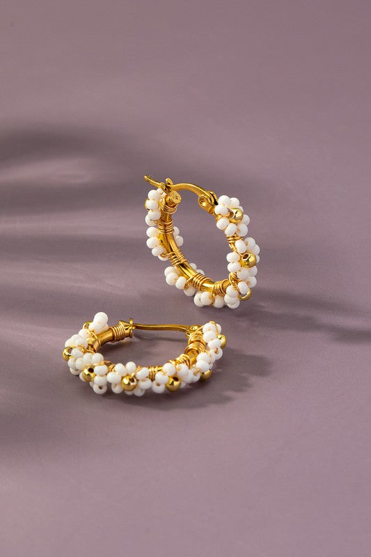 Seed Bead Flowers White