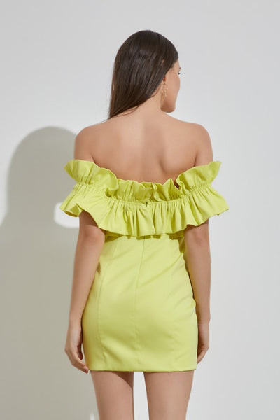Off Shoulder Ruffle Dress Lime