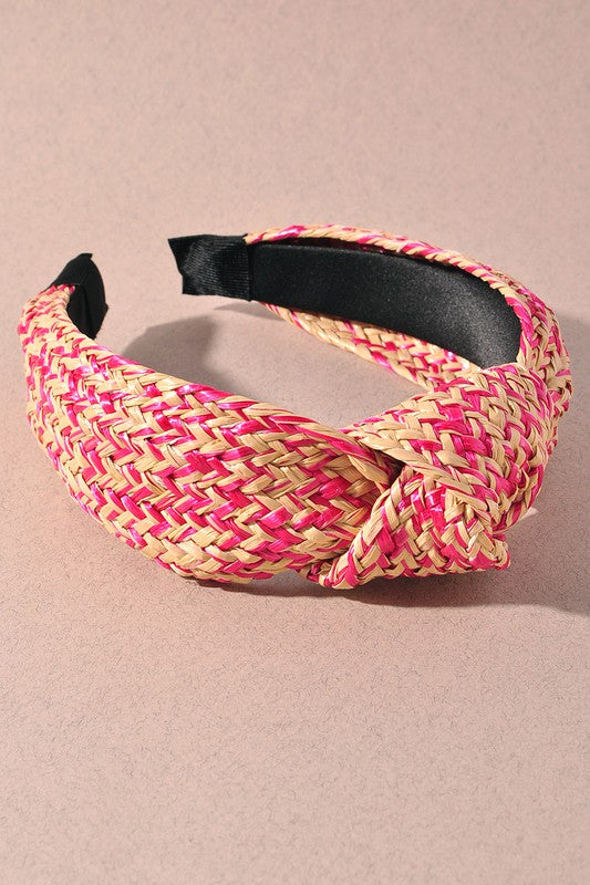 Two Toned Braided Twist Headband Fuchsia