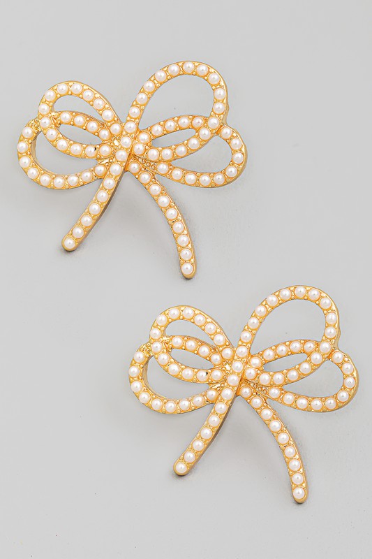 Pave Rhinestone Bow Stud Earrings PLG