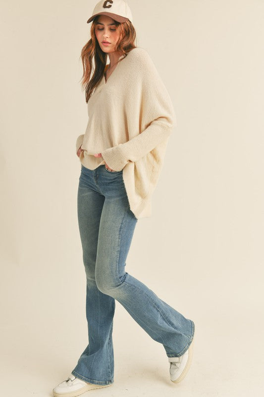 Oversized V Neck Sweater Ivory