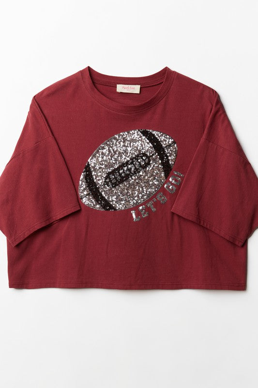 Let's Go Football Sequin Tee Maroon