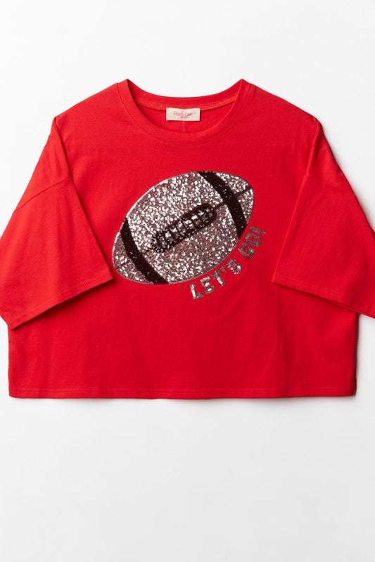 Let's Go Football Sequin Tee Red