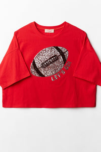 Let's Go Football Sequin Tee Red