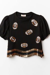 Sequin Football Patch Tee Black