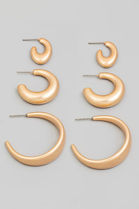 Matte Hoop Earrings Set Gold