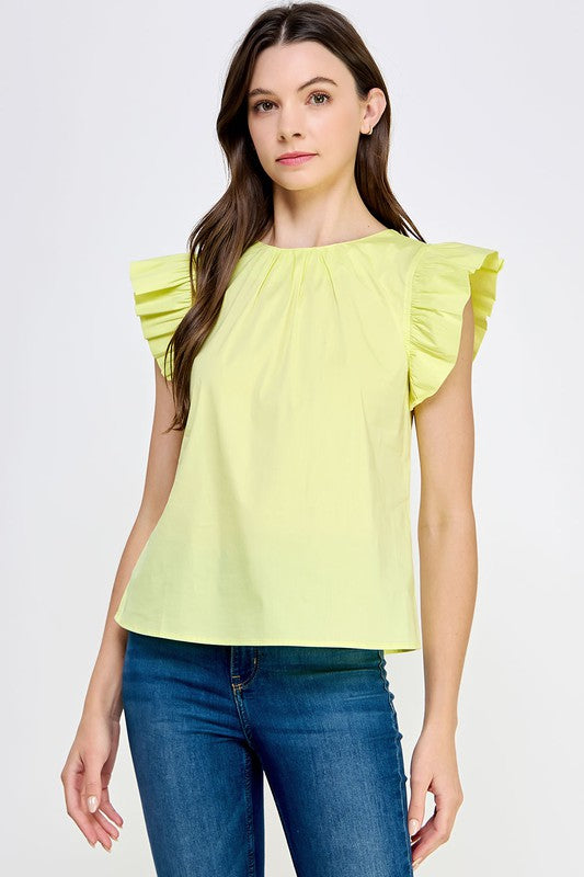 Ruffle Sleeve Poplin Top Lime