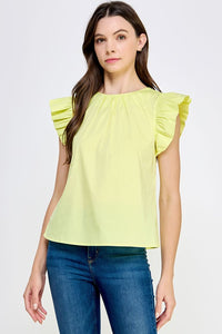 Ruffle Sleeve Poplin Top Lime
