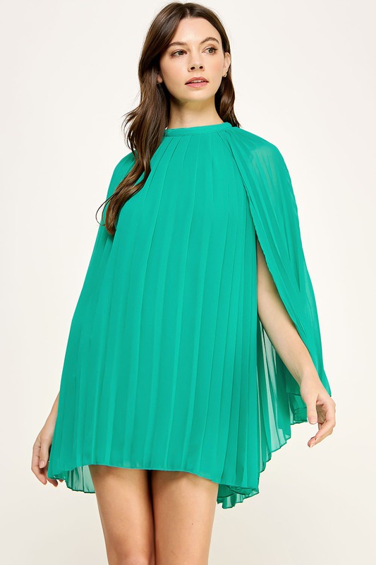 Pleated Chiffon Cape Mini Turquoise