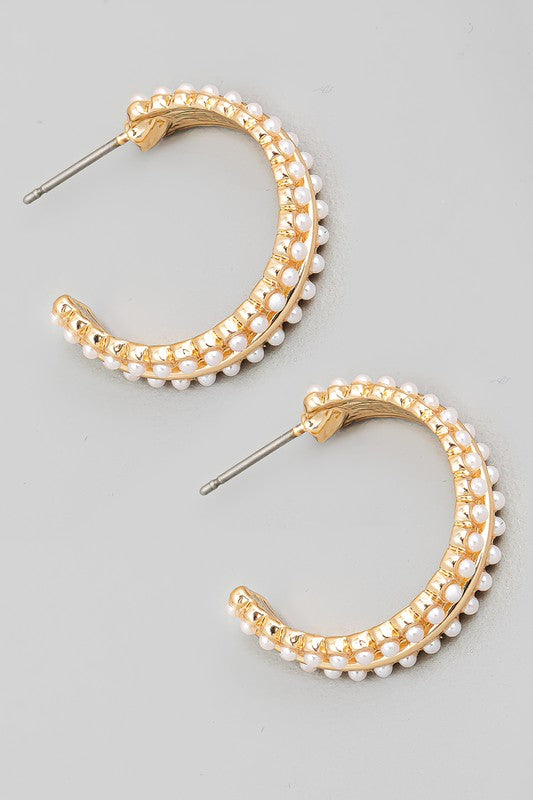 Pearl Bead Hoop Earrings