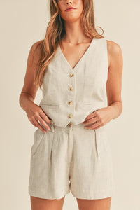 Linen Elastic Waist Shorts Oatmeal