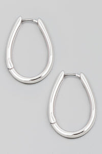 Oval Latch Hoop Earrings Silver