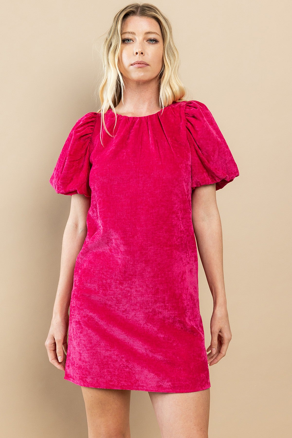 Corduroy Shift Dress Fuchsia