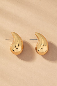 Puffy Hollow Teardrop Earrings Gold