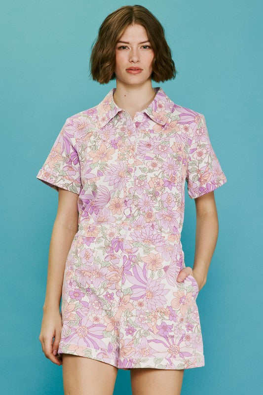 Woven Twill Floral Romper