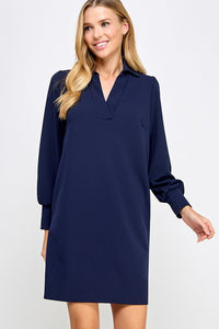 Long Sleeve Collared Dress Navy