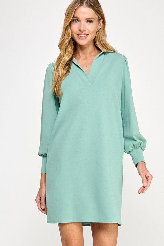 Long Sleeve Collared Dress Sage