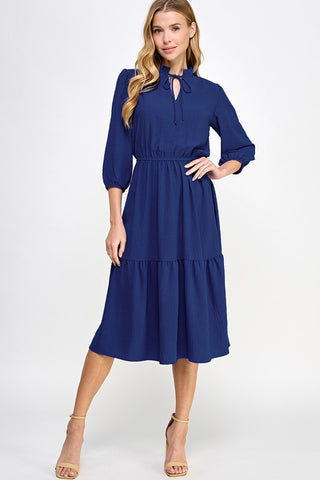 Solid Tiered Midi Navy
