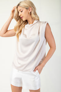 Cowl Neck Sleeveless Top Cream