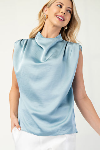 Cowl Neck Sleeveless Top Blue