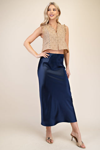 Midi Satin Skirt Navy