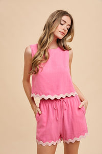 Ric Rac Trim Detail Top Pink