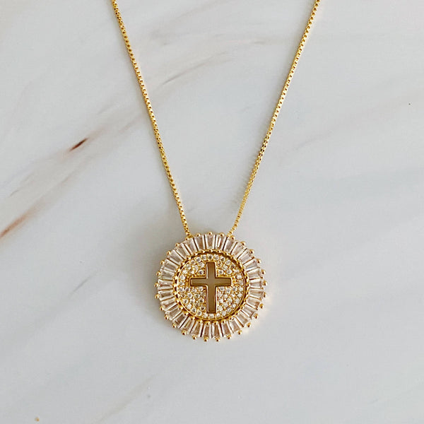 Circle Cross Necklace Gold