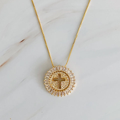 Circle Cross Necklace Gold