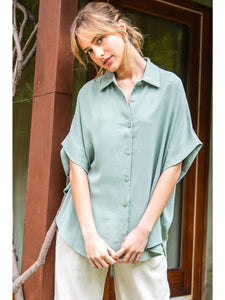 Dolman Sleeve Button Up Top Sage