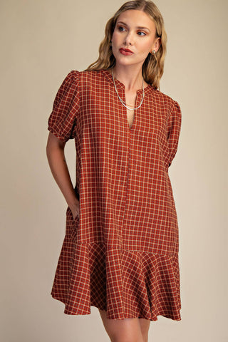 V-Neck Puff Sleeve Mini Dress