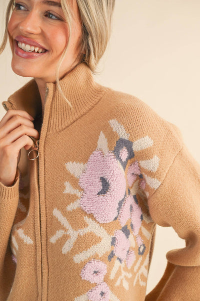 Floral Zip Up Cardigan