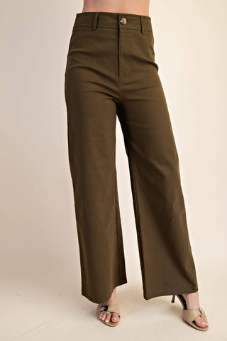 High-Waist Straight Pants Olive